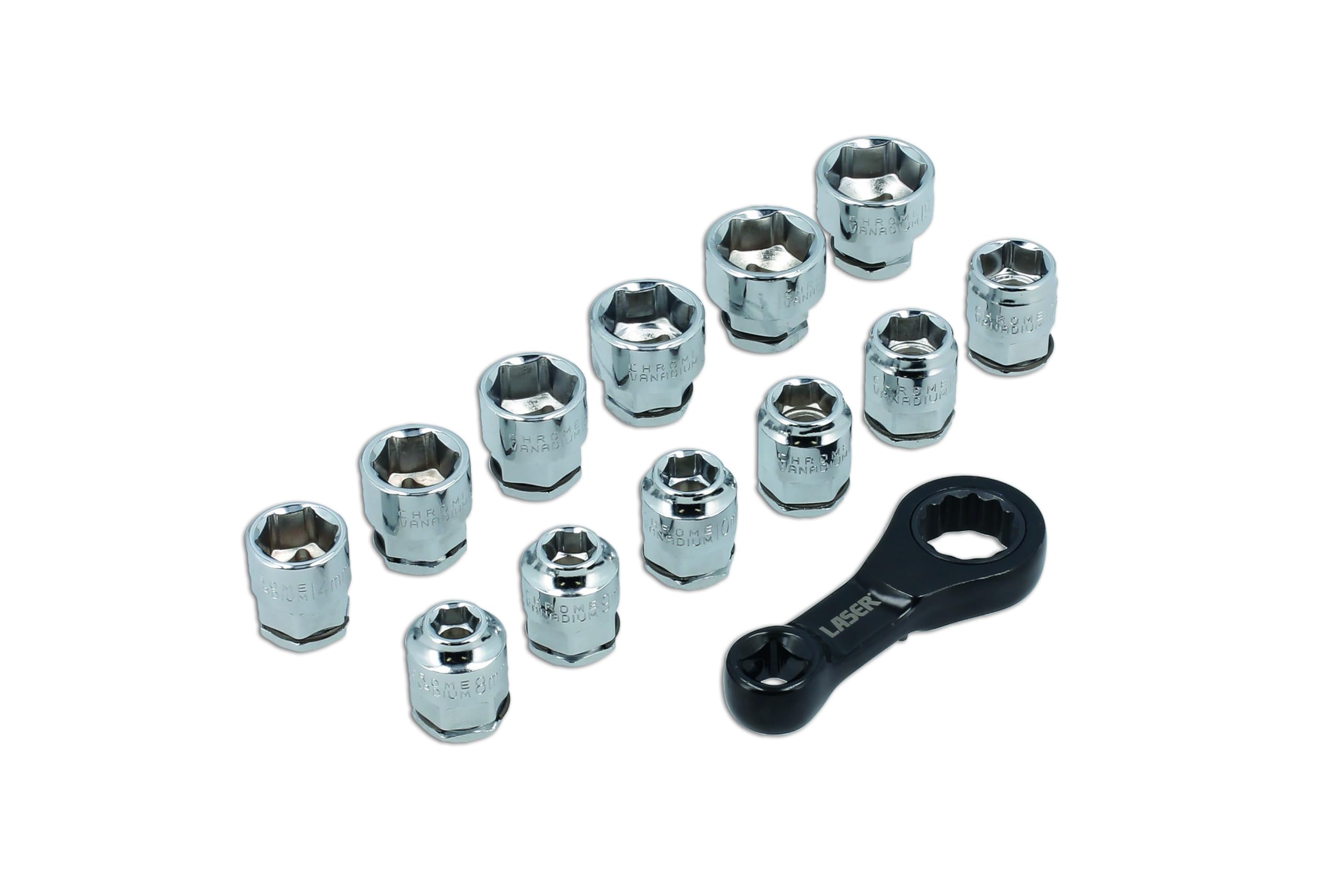 Laser 9138 Adapter momentu obrotowego z grzechotką z płytkimi gniazdami 13 szt