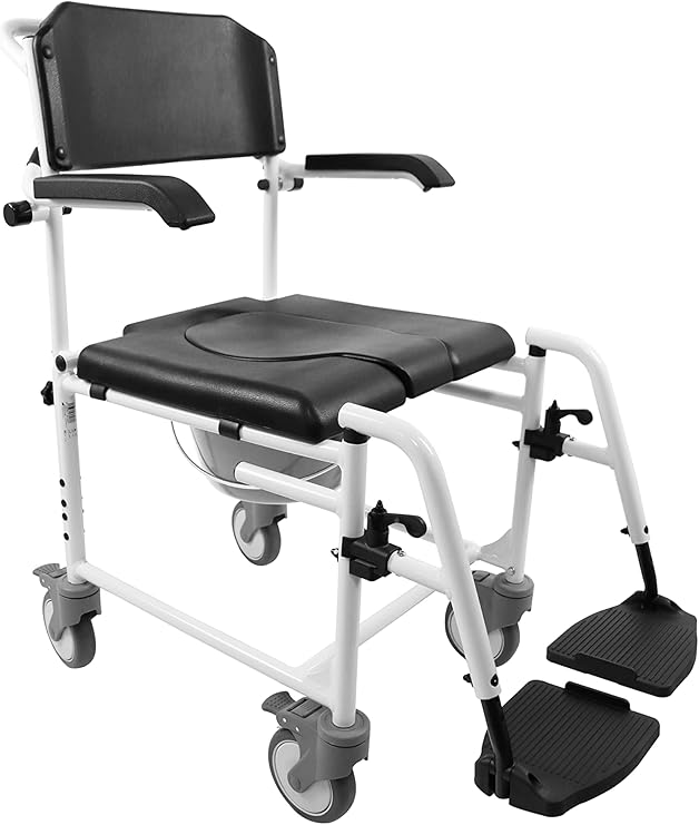 KMINA PRO Shower Chair with Wheels and Footrest, Shower Wheelchair, Wheeled Commode Chair