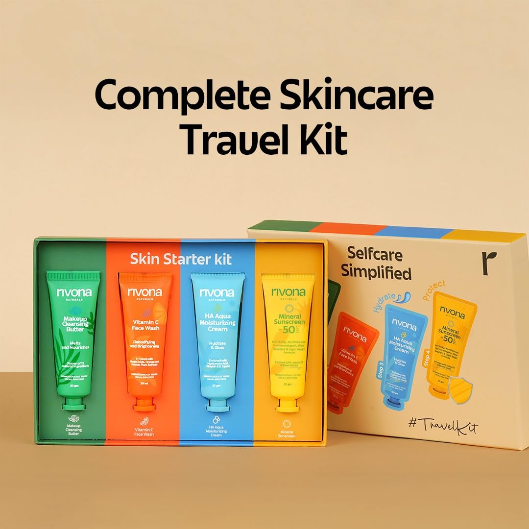 Rivona Naturals Skincare Travel Kit PO4 | Sunscreen UV protection, Face wash, Face cream, Cleansing balm | For Men & Women |100% Vegan, Natural, Cruelty free | All skin types 4