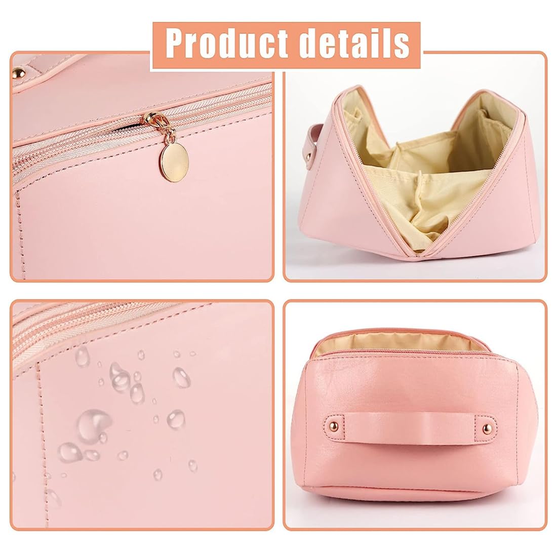 1pcs Borsa Cosmetica da Viaggio,Borsa Cosmetica da Donna in Morbida Pelle PU, Borse da Toilette Impermeabile Portatile,Perfetto per Viaggio/All'aperto,il rosa