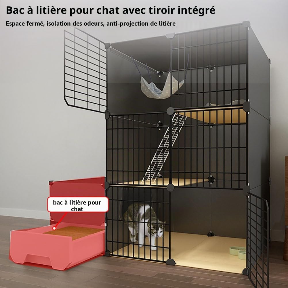 DIY Petit Animal Cage pour Animaux, Enclos Chat Balcon Metal, Clôture Pliable pour Lapins, Cochons d'Inde, Chiots, Chat, Furet - Extérieur/Interieur, Blanc, 75x49x111cm