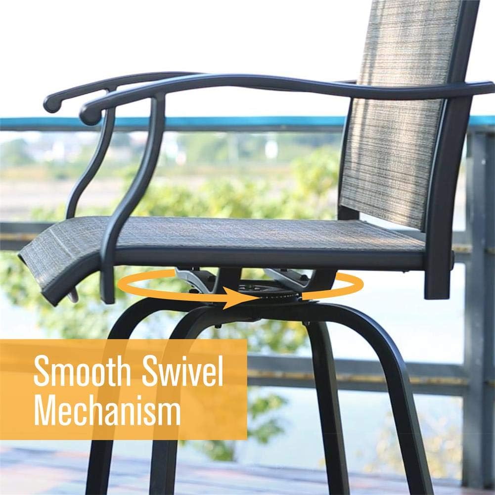 PHI VILLA Patio Swivel Bar Stools Set of 2, Outdoor Bar Height Patio Stools & Bar Chairs with High Back and Armrest, All-Weather Textilene Patio Furniture for Deck Lawn Garden: Garden & Outdoor