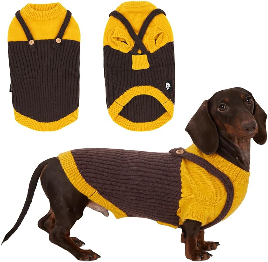 Dachshund Sweater for Fall Winter, 2-Leg Dog Knitwear with Suspender Design, Cozy Pullover Dog Clothes for Small & Medium Breeds (Size 4(15-20 lbs))