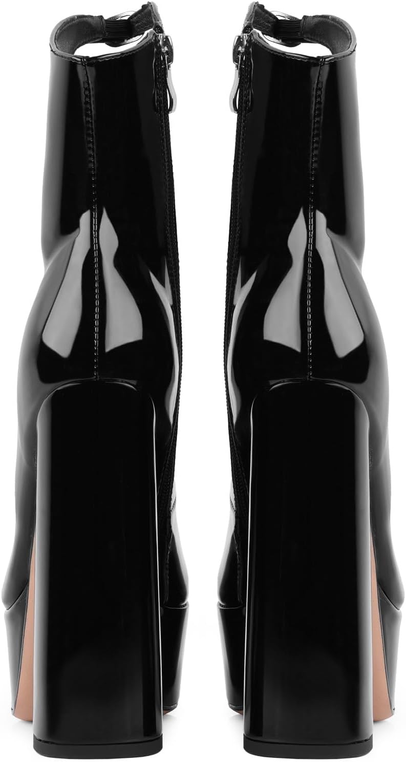 FancyQueen Platform Boots for Women, Chunky Platform Heels Goth Boots, Side Zipper Block Heels