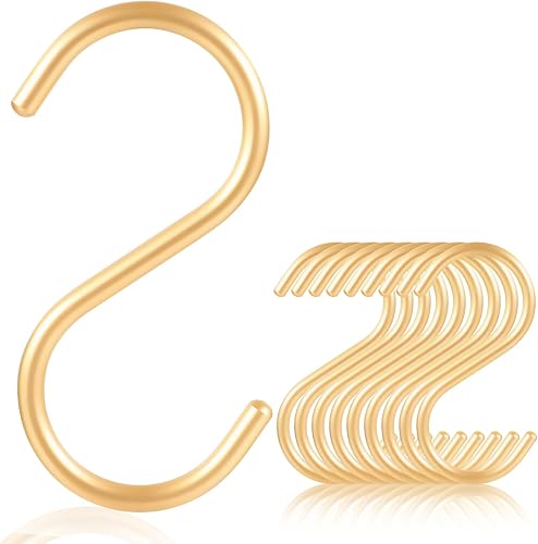 SIAMESE Ganchos de aluminio en forma de S, 10 ganchos medianos dorados en forma de S para plantas colgantes, jeans, tazas en el armario, cocina,