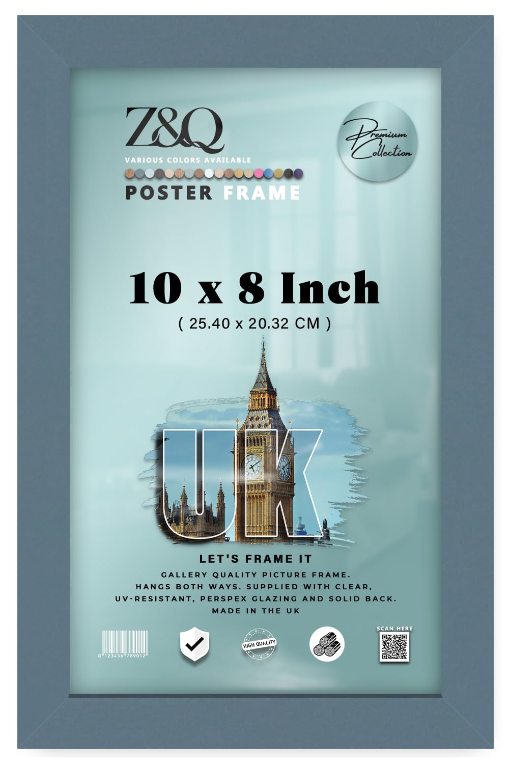 Z&Q - Rectangle Classic Black MDF Wood Finish 10 x 8 Inch Frame for Posters | Eton Wood (25.40 x 20.32 CM) For Art Gallery, Home Décor [ Dark Grey ]