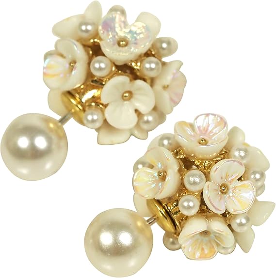 Amazon ピアス フラワーブーケ パール フラワーキャッチ ホワイト エレガント 可愛い アクセサリー ピアス 通販