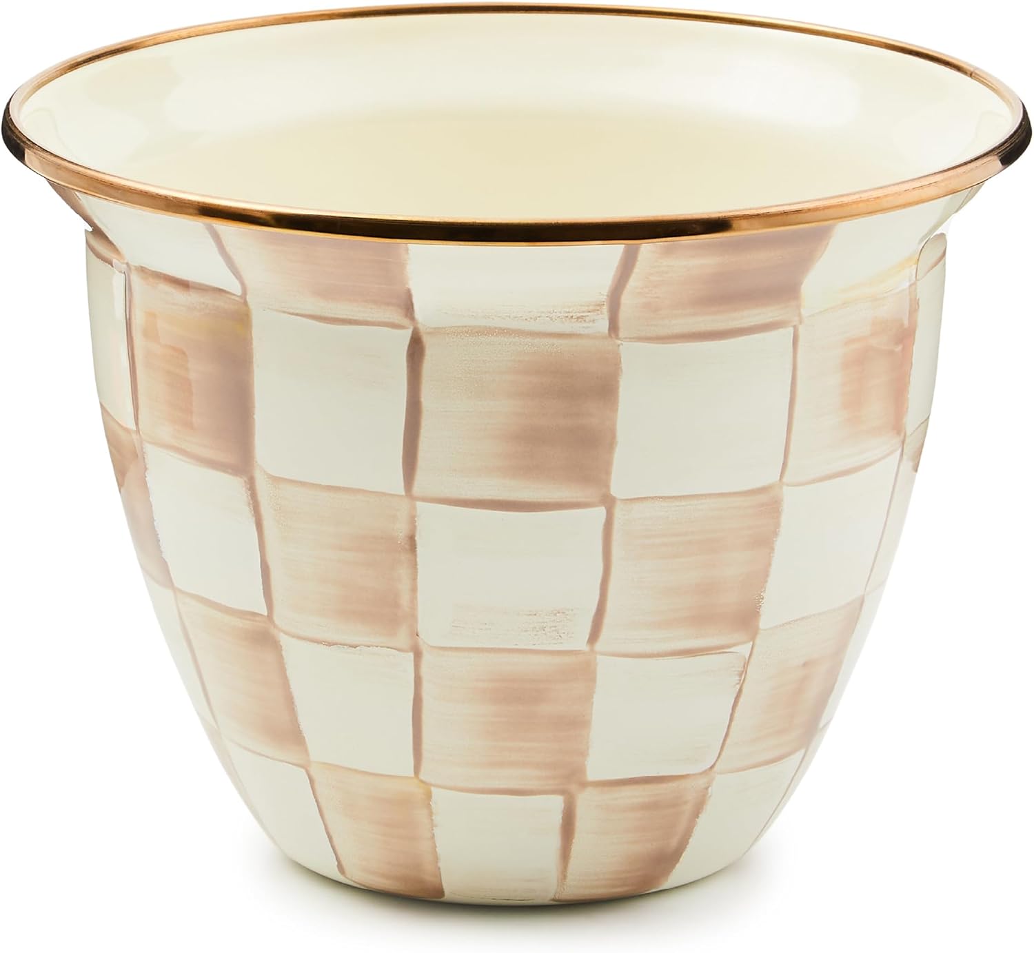 MACKENZIE-CHILDS Flowerpot, Decorative Garden Pot for Growing Plants, Pink-and-White Rosy Check