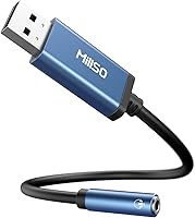 Vista 1 de MillSO Adaptador USB a conector de audio de 0.138 in, azul zafiro TRRS USB a conector de audio AUX, tarjeta de sonido estéreo externa