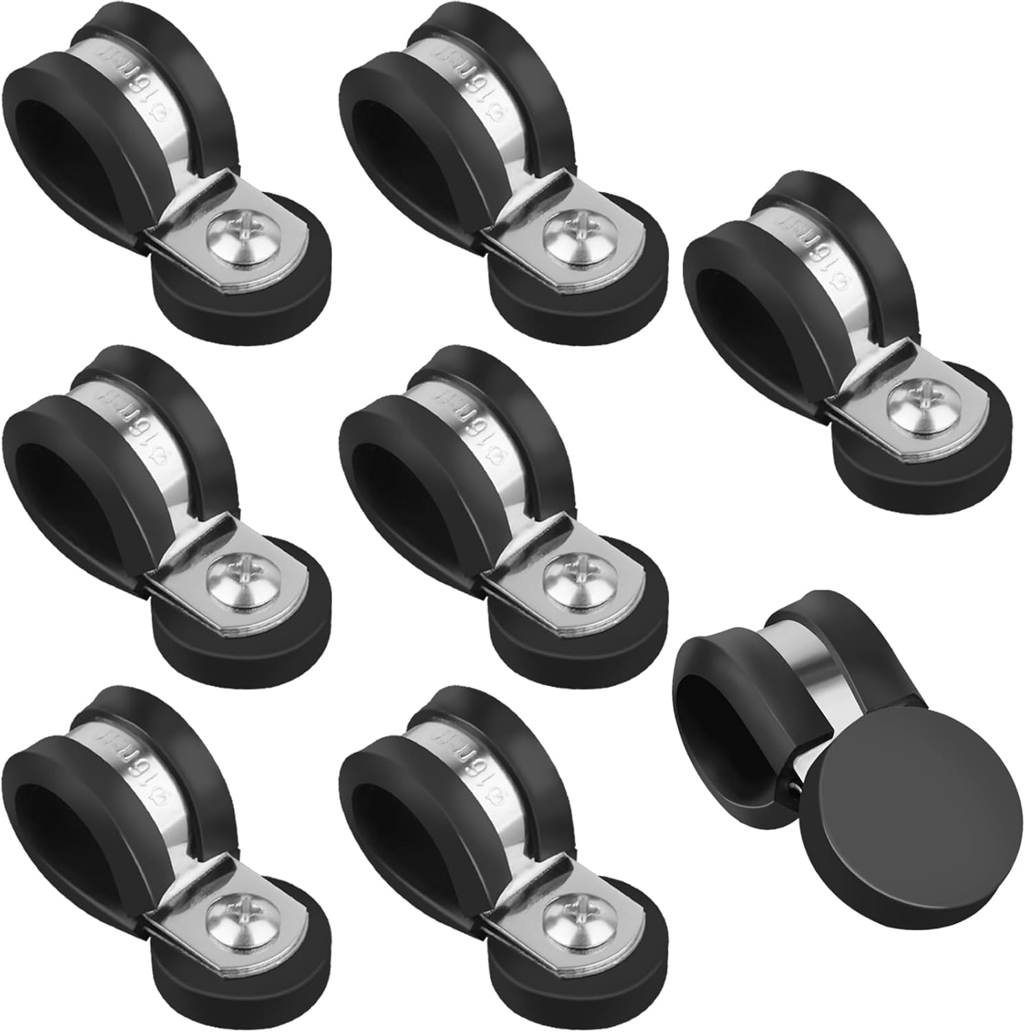3/4 Inch Stainless Steel Cable Clamps, 8 Pack Heavy Duty Magnetic Pipe Clips, Rubber Cushioned Insulated Clamps, Magnetic R Shape Clamp Holder for Pipe, Wire, Cord, Tube, Loop Installation