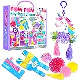 KRAFUN Unicorn Pom Pom Character Animal Arts and Crafts Kit, Includes 12 Mini Pom Pets Keyrings &...