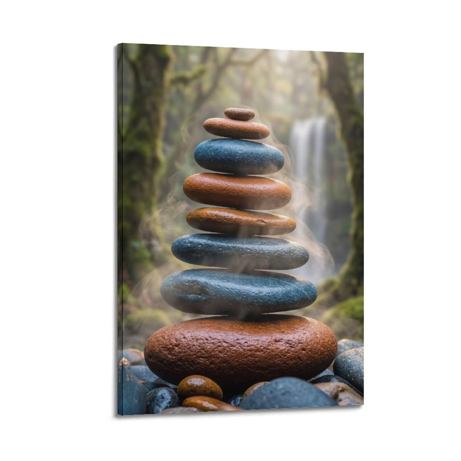 XKUGA Zen Meditation Poster Floating Pebble Waterfall Balance Serenity Modern Decorative Canvas Prints - Ideal Wall Art for Family, Man Cave, Game Room, Boys & Girls Bedroom 16x24inch(40x60cm)
