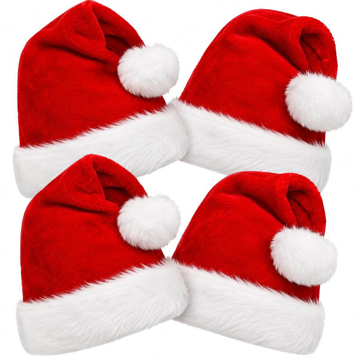 Paquete de 4 gorros de Papá Noel, gorro de Papá Noel de felpa para fiesta de Navidad, tamaño adulto