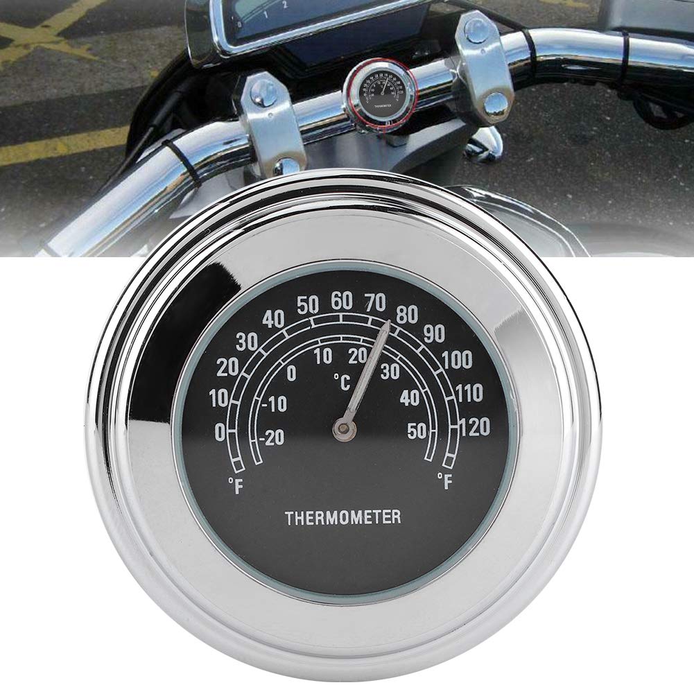 Qiilu Termometro Manubrio per Motocicletta, termometro per Montaggio su Manubrio 1 Pollice e 7/8 Pollici -20 ℃ - 50 ℃ quadrante di misurazione Resistente alle intemperie per Moto(Nero)