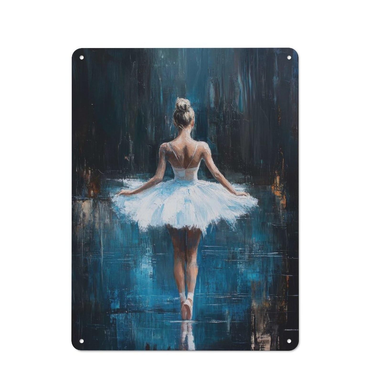 Junmoney Ballet Dancer In Blue Stillness In Blue Farmhouse Country Metal Sign 40X30cm, Cottage Wall Art For Farmhouse Kitchen, Pantry Or Dining Area