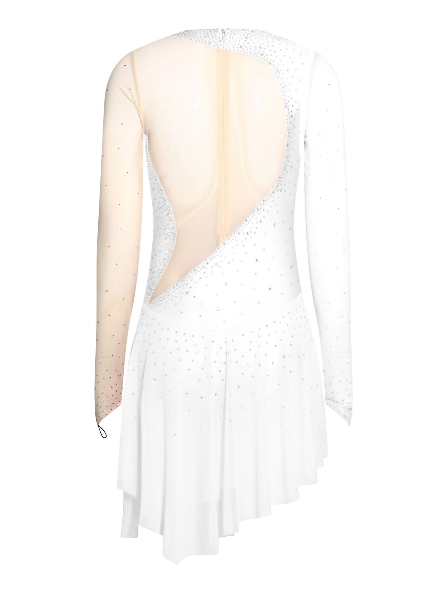 Aislor Femme Patineuse Tenue Robe Compétition Patinage Artistique sur Glace Strass Manche Longue Danseuse Robe Courte Danse Latin Moderne Performance