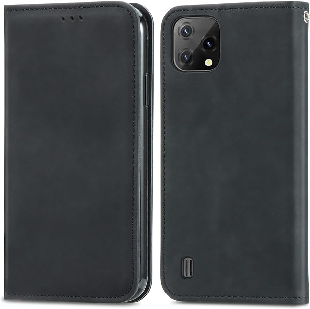 Unichthy Phone Case For Blackview A55 / OSCAL C60 4G Official Shockproof PU Leather Flip Wallet Phone Cover Folio Auto-Magnetic Closure Protective Skin with Stand Card Holder Black