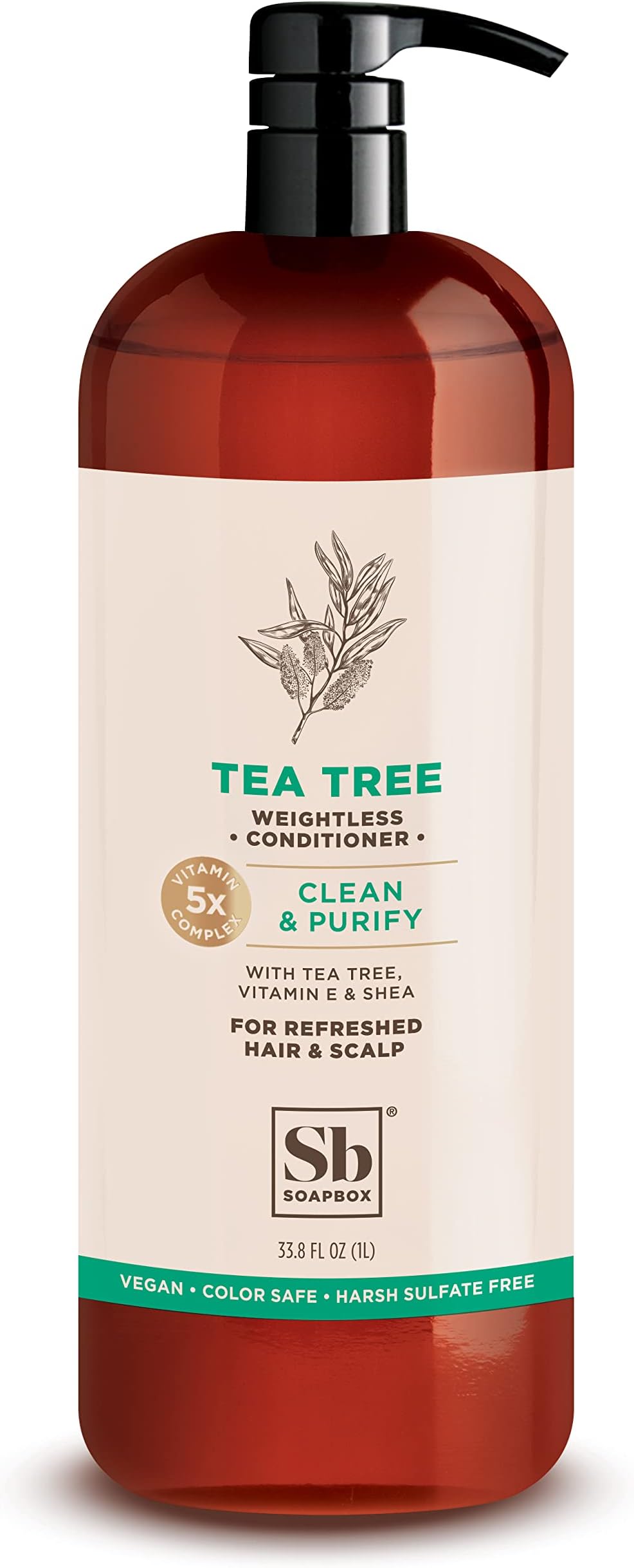 Soapbox Tea Tree & Mint Conditioner, Balances & Soothes Hair & Scalp - Clean Ingredients Free of Harsh Chemicals, Sulfates, Parabens & Silicones - Purifying Conditioner for Dry Scalp, 33.8oz Liter