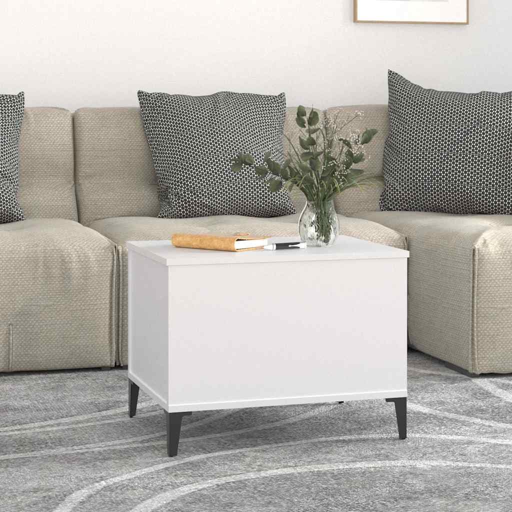 Stolik kawowy, biały, 60 x 44,5 x 45 cm, materiał drewnopochodny z blatem o regulowanej wysokości, miejsce do przechowywania, nowoczesny design, trwały materiał, idealny do salonu, salonu