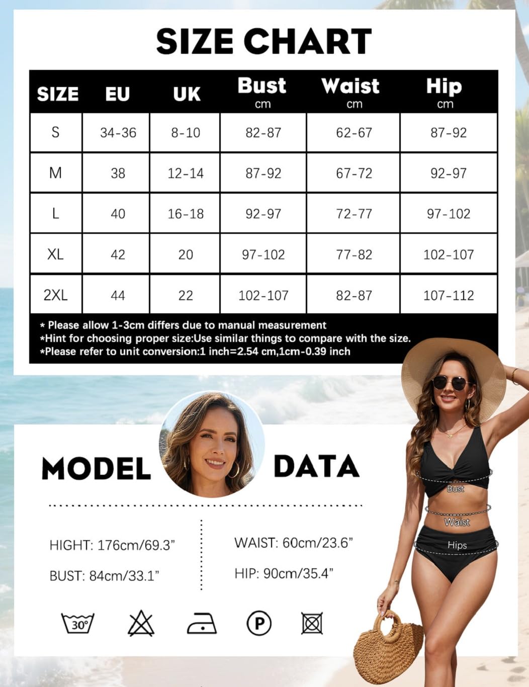 Yutdeng Bikini Mujer Braga Alta Bañador Dos Piezas Reductor Barriga Bikini Push Up con Relleno Crossover Cuello V Conjunto Bikini Alto Vientre Plano Traje de Baño Mujer 2 Piezas Ropa de Baño — view 6