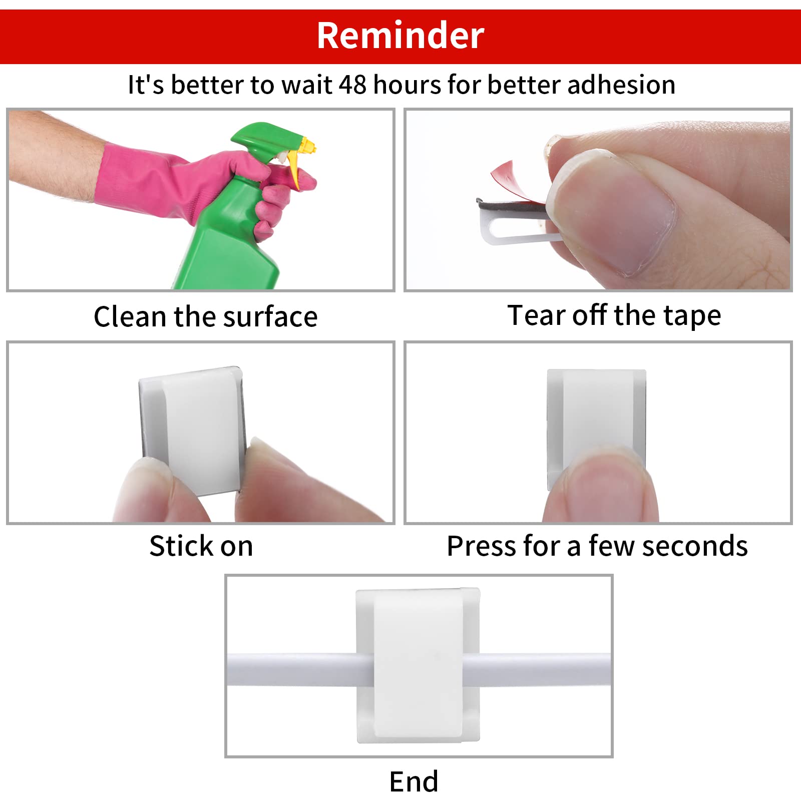 Cobee 100 Clip Per Strisce LED, Supporti Autoadesivi In Nylon PA66 Per Strisce Larghe Fino A 10 Mm, Colore Bianco/Rosso, 16x13 Mm