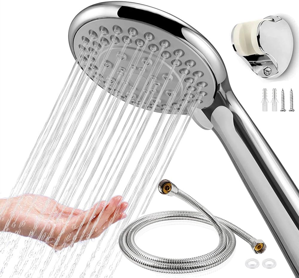 Shower-Head-Universal-1.7M-Hose-with-Holder-Set-Replacement, BauTangLe 2025 Upgraded Shower Head, Enjoy 5 Settings for Showers