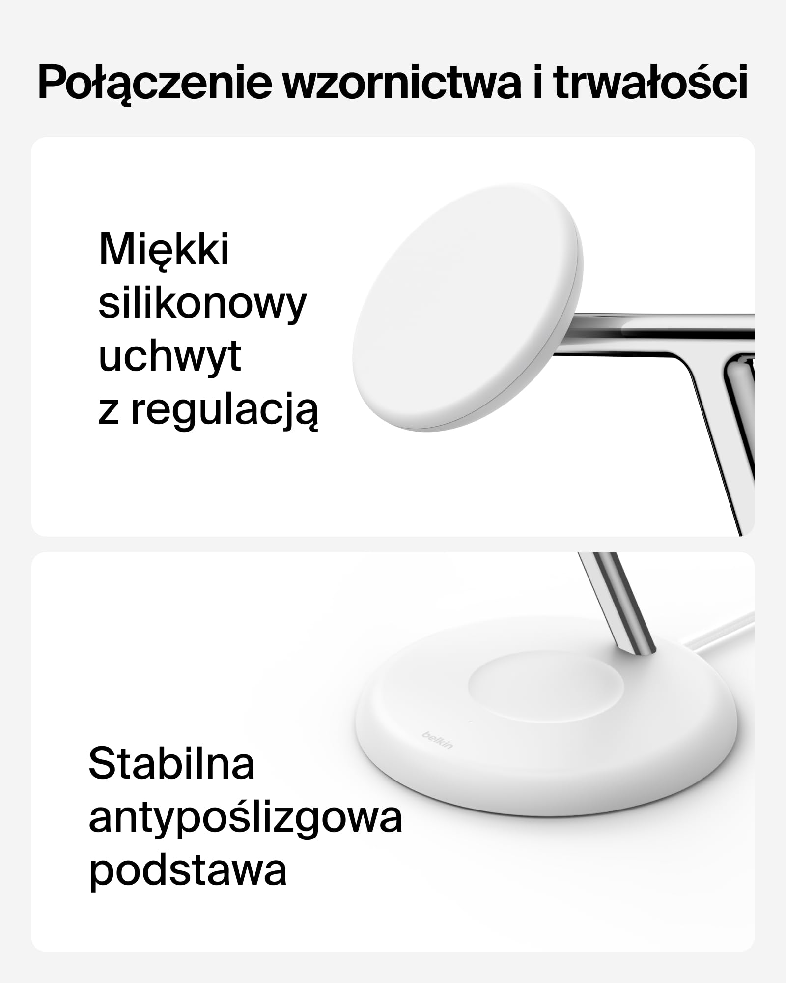 Belkin UltraCharge Bezprzewodowa Stacja Ładująca 3 w 1 z Qi2, 25 W – Biała | Zgodna z MagSafe Ładowarka do Urządzeń iPhone, Apple Watch i Słuchawek, Certyfikat Qi2.2, z Kablem USB-C i Zasilaczem 45 W