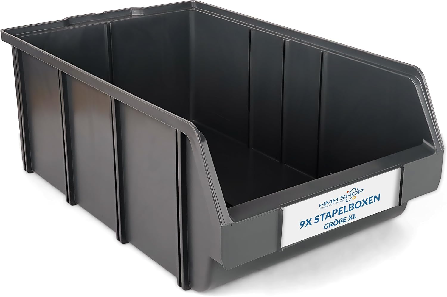 HMH 9x Stapelboxen Größe XL - 489x304x185mm - Werkstatt Garage Keller Sichtlagerboxen Lagerboxen ANTHRAZIT Sichtlagerkästen Kleinteile Aufbewahrung
