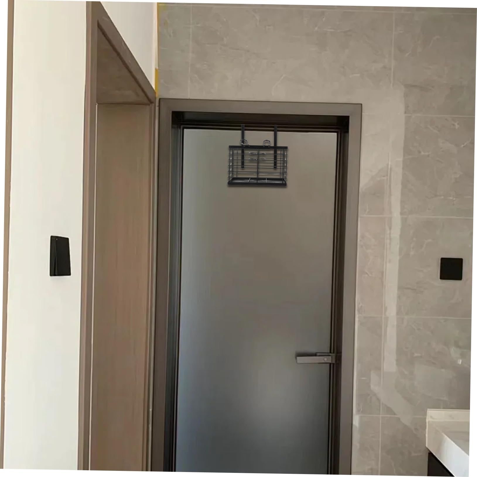 TOPBATHY Porta Phon da Muro in Ferro Nero, Porta Asciugacapelli per Porta | Organizer Bagno da Appendere, Mensola per Asciugacapelli, Spazio per Piccoli Oggetti e Ferro Arricciacapelli