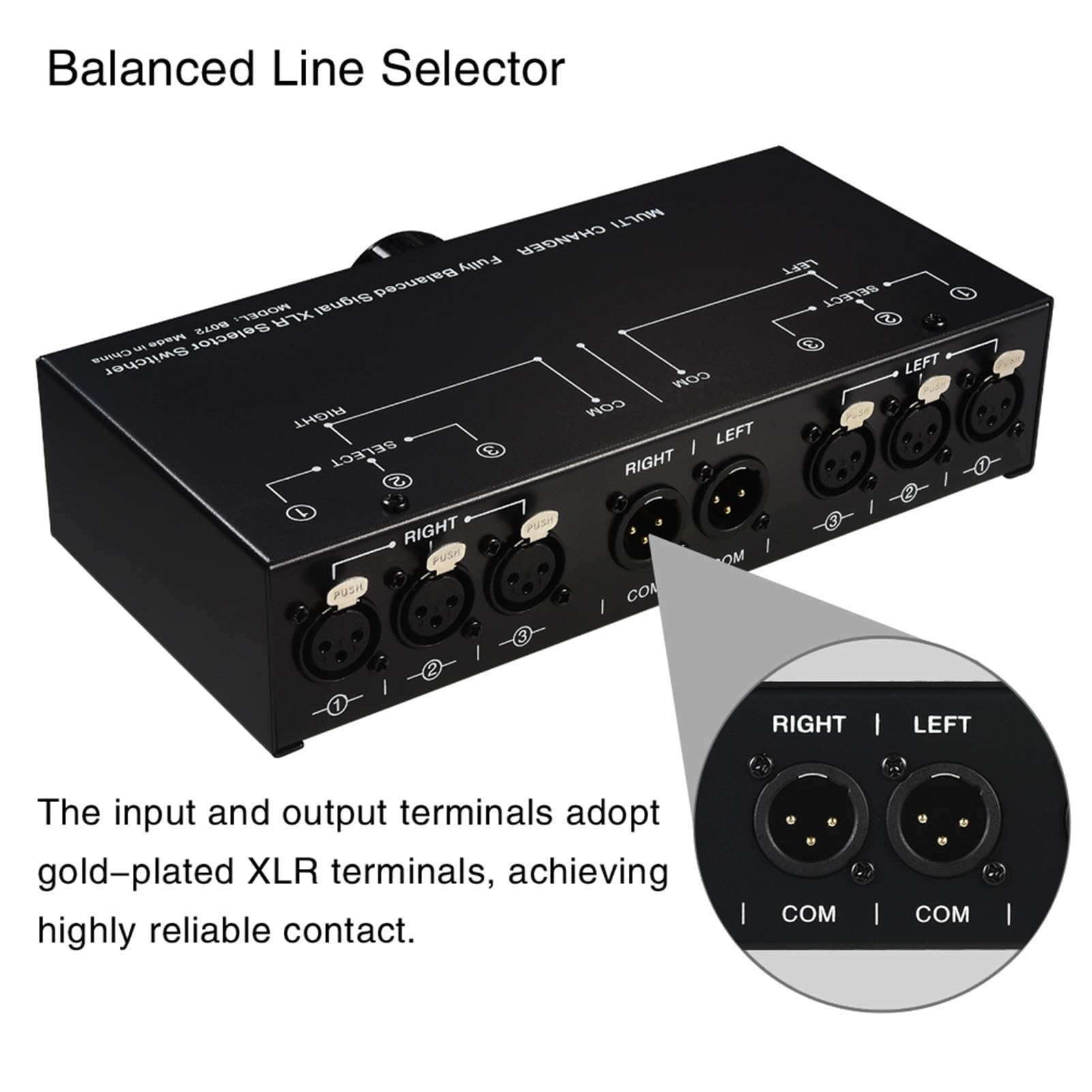Audio Switcher Balanceado Selector de Señal Caja con Alta Precisión Rotación Perilla para Home Studio y Configuración Sonido Profesional