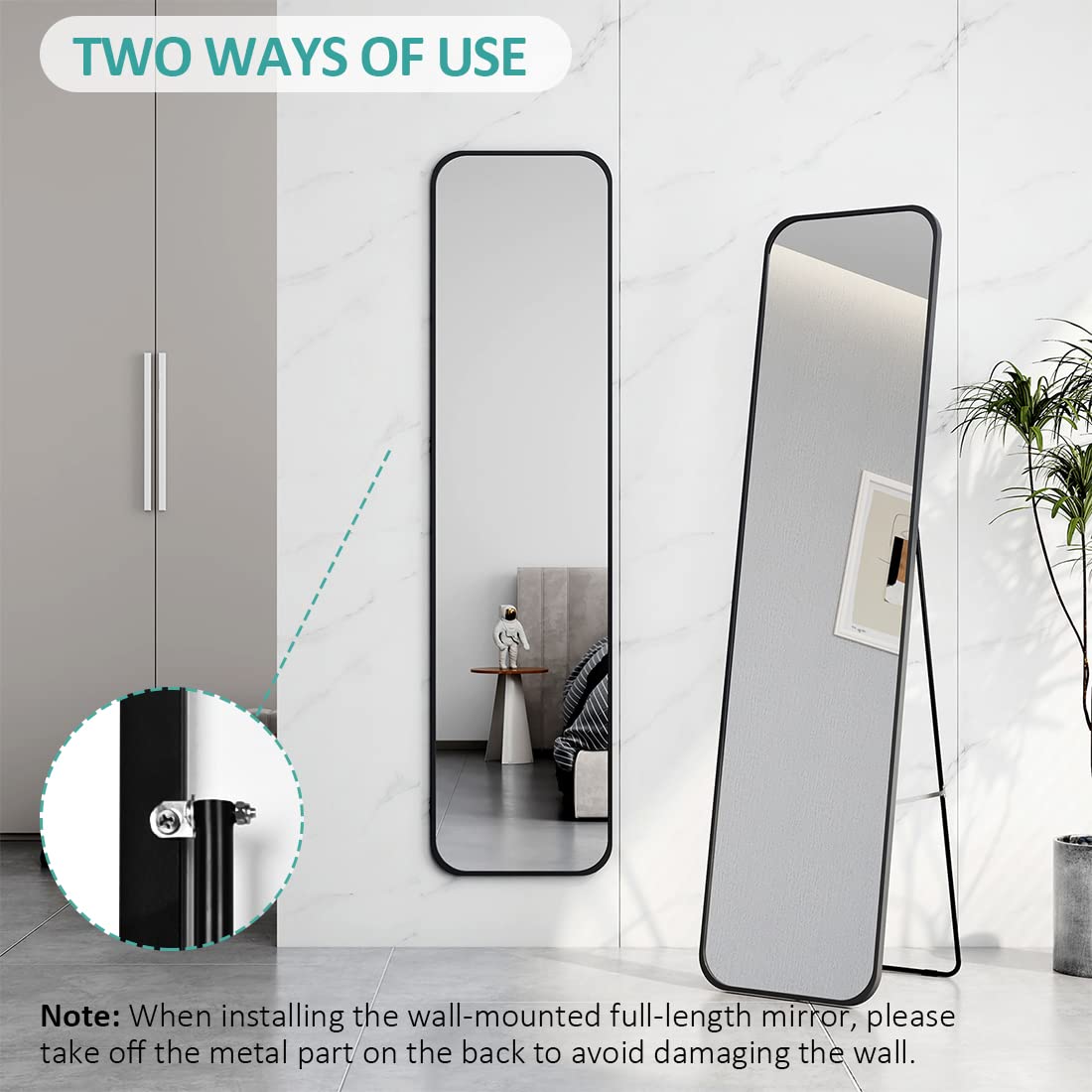 Neutype Full Length Mirror With Standing Holder Floor Mirror Large Wall Mounted Mirror Bedroom Mirror Dressing Mirror Wood Frame Black 65 X 22