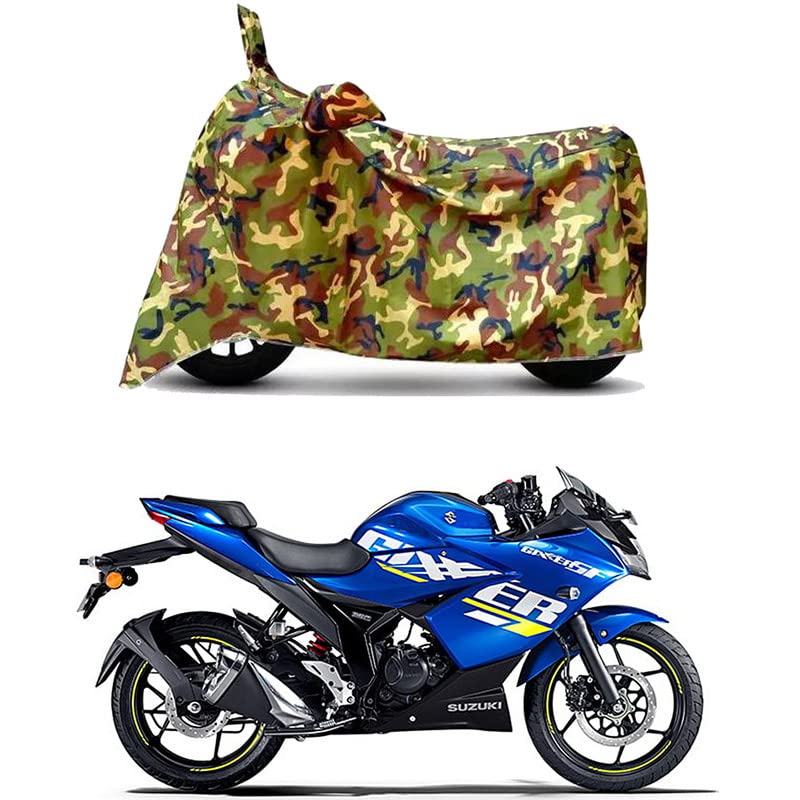 Image of Waterproof 100% PVC Coated Full Bike Scooty Two Wheeler Body Cover Compatible for Suzuki Gixxer SF /UV-Rays /Heat Protection /Birds Dropping /Scratchproof /Dust Proof [6X6 Jungle Print]