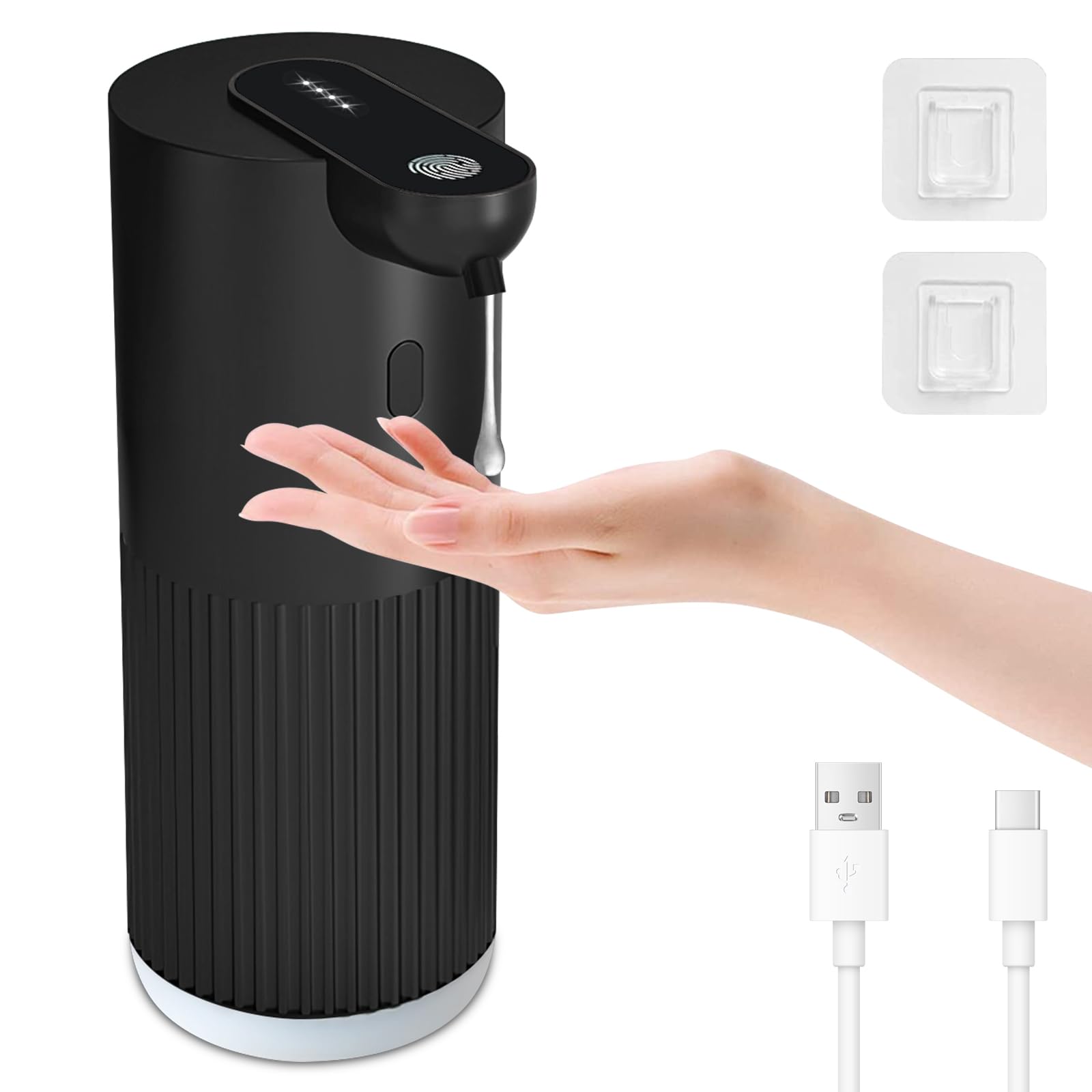Cuteefun Automatic Bathroom Soap Dispenser, 400 ml Refillable Kitchen Soap Dispenser, Contactless, 4 Adjustable Levels, IPX5 Waterproof, Wall Mounted, Shampoo and Shower Gel Dispenser, Black