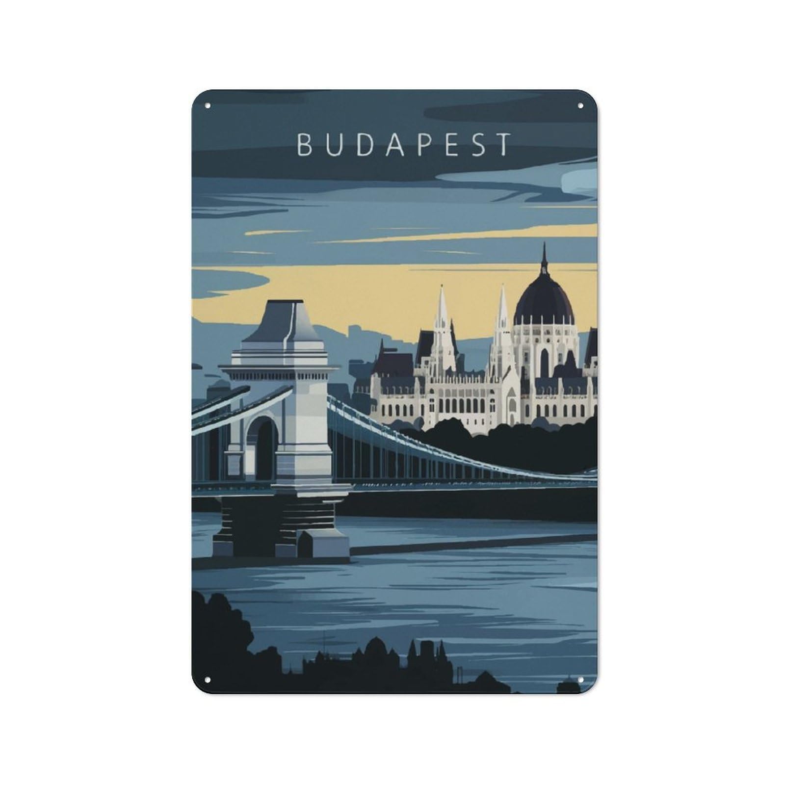Junmoney Budapest Cityscape Tin Sign 30X20cm With For Hallway Wall, Vintage Decor, For Home Interiors, Feature Walls And Decorative Displays