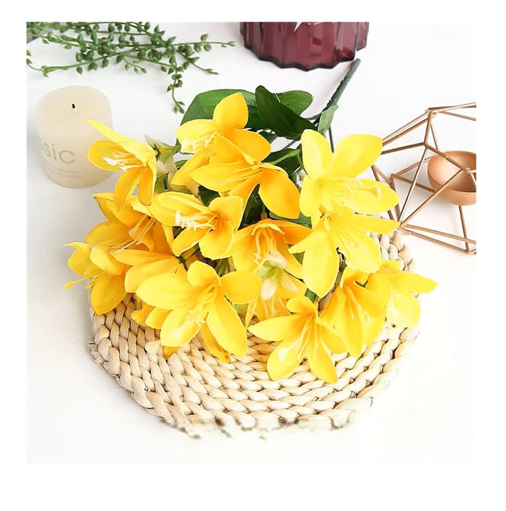 SPHINX Artificial Lily Flower Bunch/Bouquet 18 Heads – 36 cm | Faux Flowers for Home Decor, Gift Hampers, Trousseau Packing, Festivals, Celebrations, Housewarming, Gift Packing- (1, Yellow)