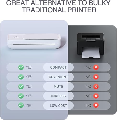 Miniatura 2 de Bisofice Impresora portátil de impresión térmica inalámbrica para viajes, impresora sin tinta compatible con teléfonos móviles y PC, compatible con