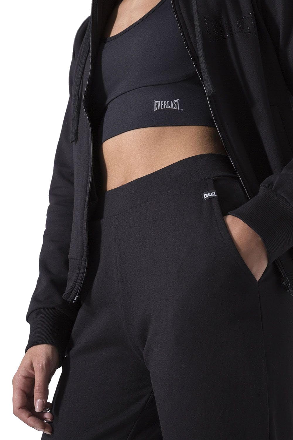 Everlast Tuta da Ginnastica Donna Completo Sportivo, Nero Cappuccio, XL | Cotone Felpato, Set per Sport e Tempo Libero, Palestra