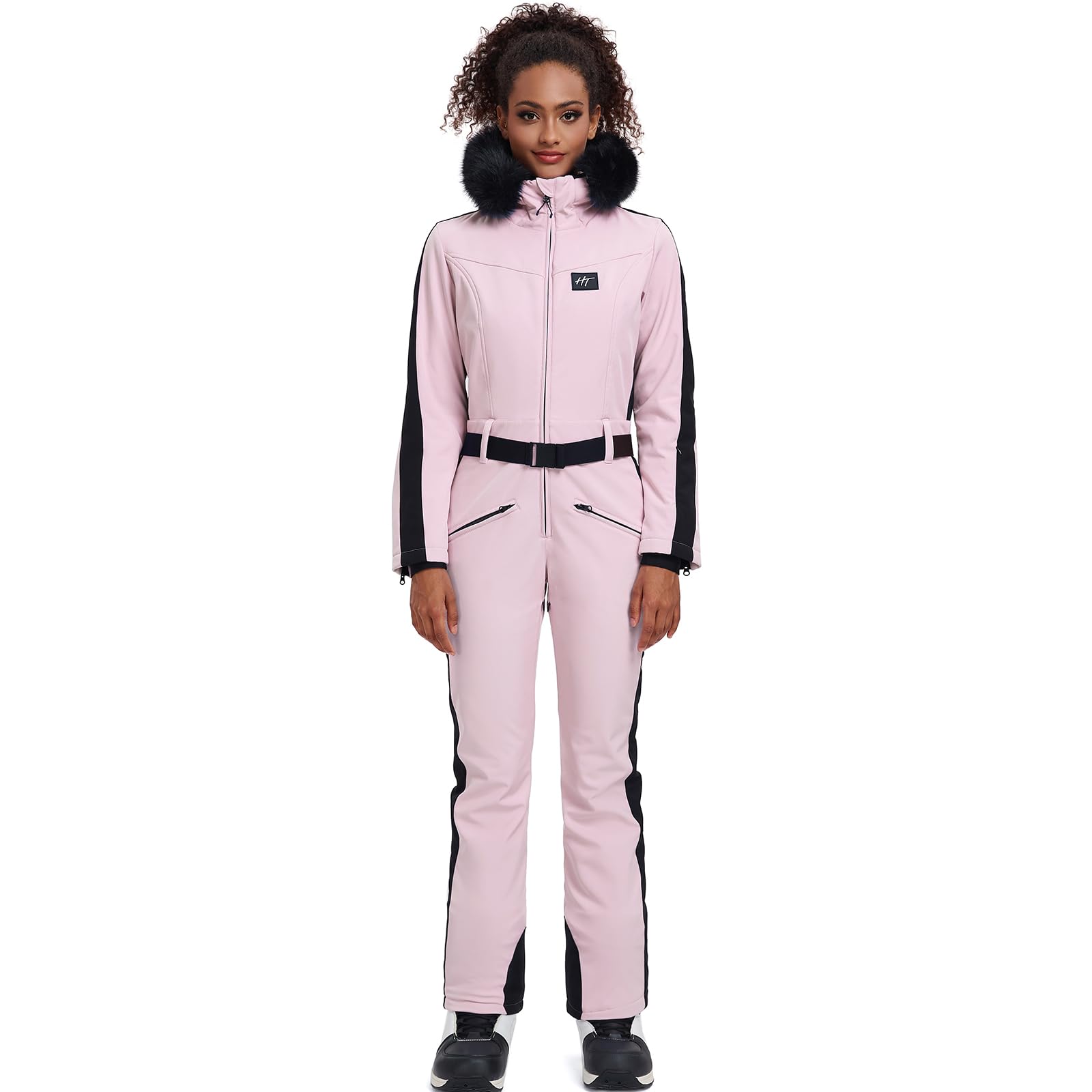 ALSOGO Traje de esquí para mujer, traje de nieve aislado impermeable a prueba de viento trajes de nieve monos con cuello de piel desmontable