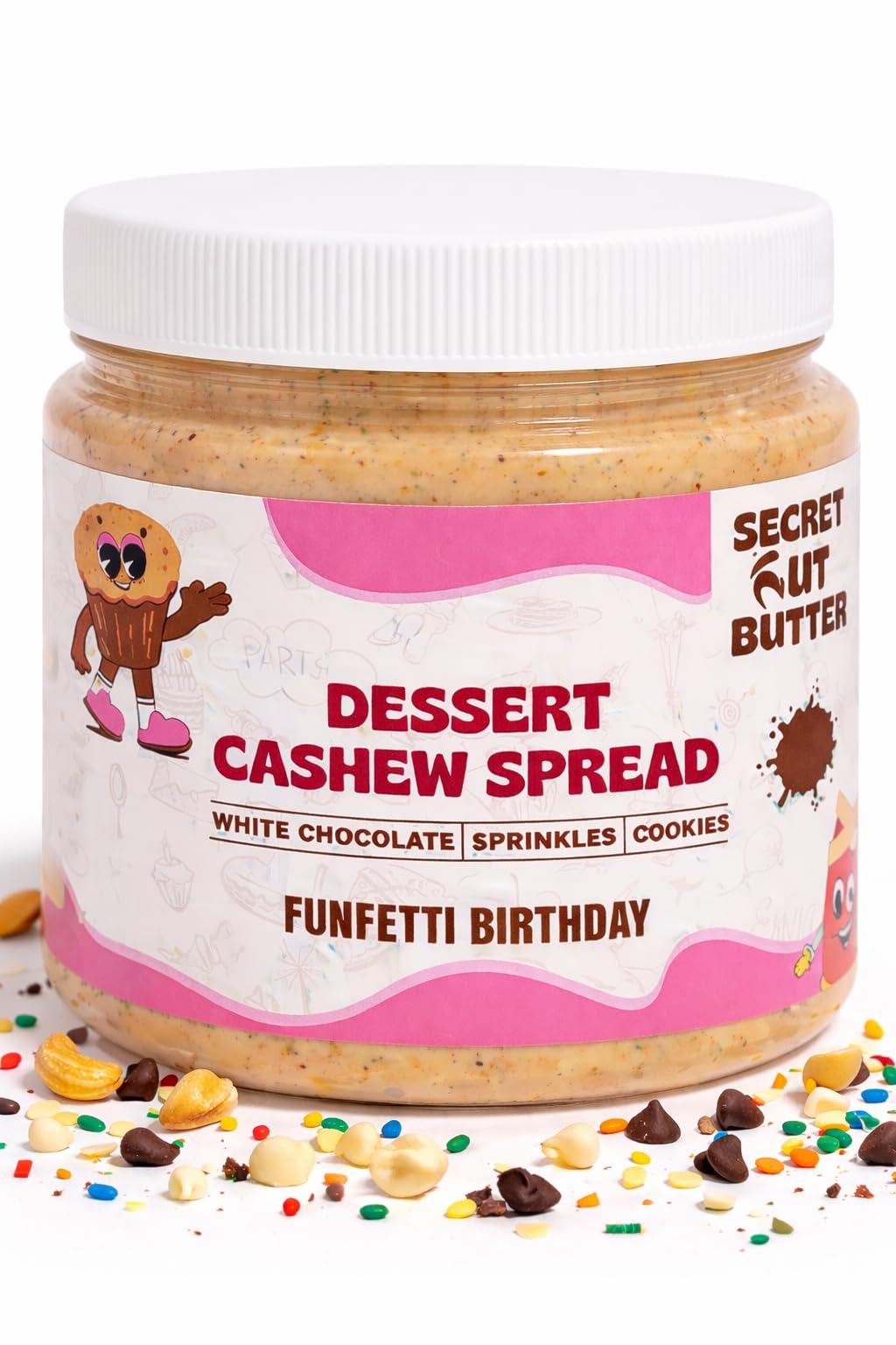 SECRET NUT BUTTER Funfetti Birthday Dessert Cashew Spread | White Chocolate Sprinkles and Cookies | Rich Creamy Sweet Indulgence | Perfect for Gifting Snacking and Desserts-image-27
