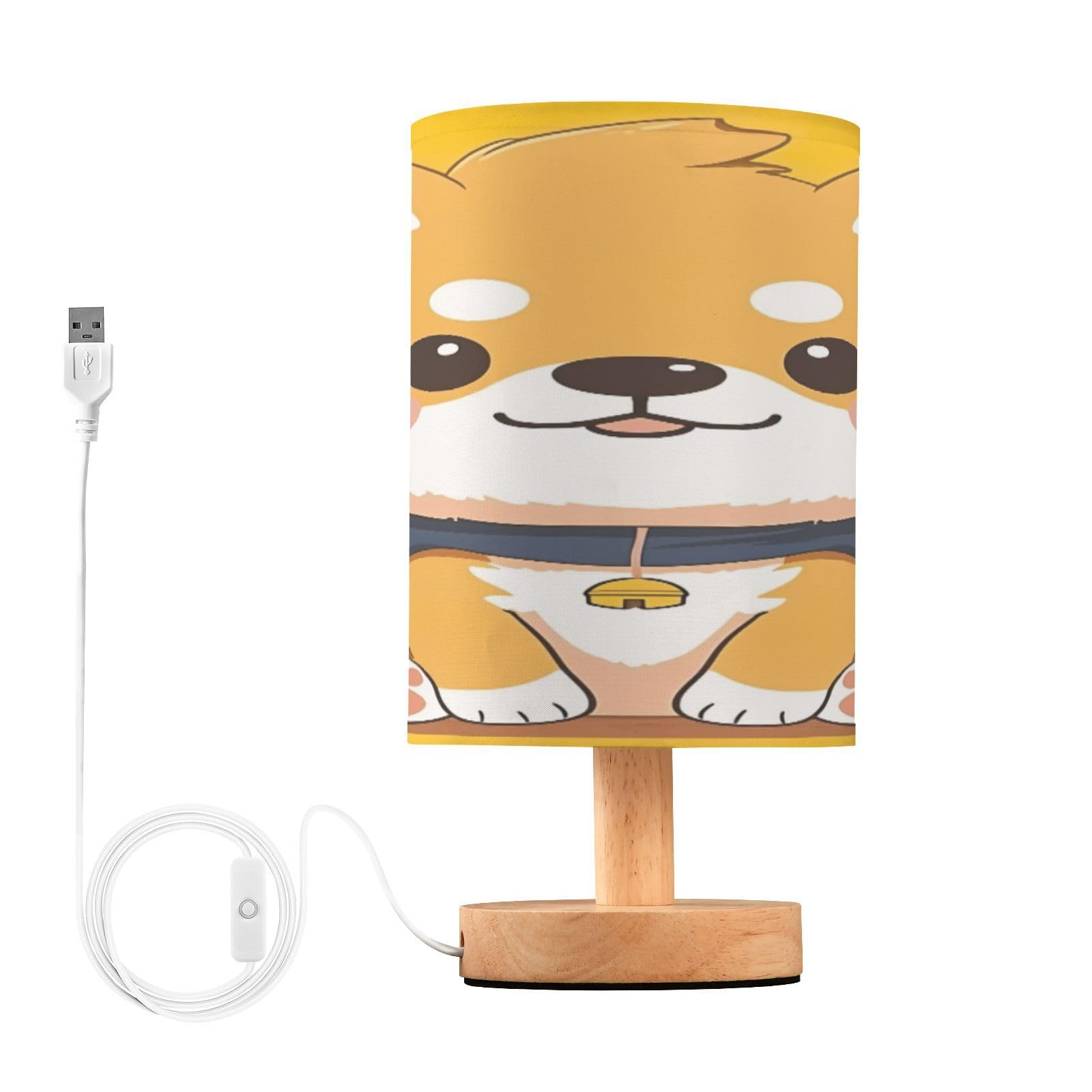 SDMKA Cute Kawaii Dog Bedside Table Lamp for Bedroom, Minimalist Nightstand Lamp with Round Fabric Shade for Living Room, Office, No Bulb Required
