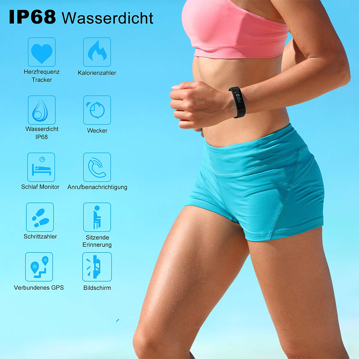 LEBEXY Fitness Armband Wasserdicht | Smartwatch Fitness Tracker Uhr mit Schrittzähler, S1-Version (Schwarze)