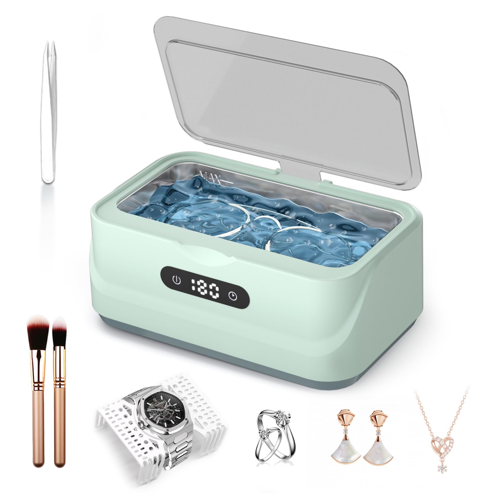 Klivvio Ultrasonic Jewelry Cleaner: 48Khz Ring Cleaner Ultrasonic Machine with Digital Timer, 4 Cleaning Modes, 24W Sonic Cleaner for Jewelry, Glasses
