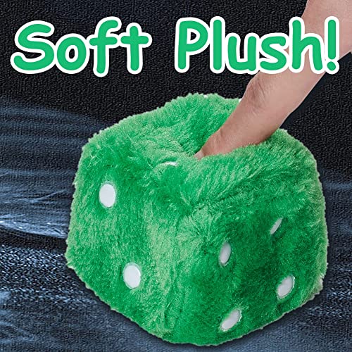 Image of 2.95'' Retro Fuzzy Plush Dice Car Charm Square Rear View Mirror Hanging Ornament Accessories, Green