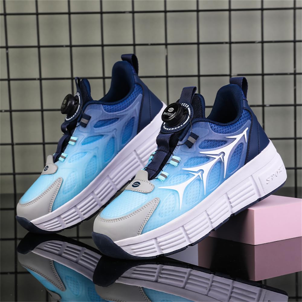 Mateju Schuhe mit Rollen für Jungen Mädchen Mode Kinder Rollschuhe mit Doppelt Rollen Versenkbarer 2-in-1Jugend Outdoor Sportschuhe Roller Schuhe Turnschuhe Skateboardschuhe