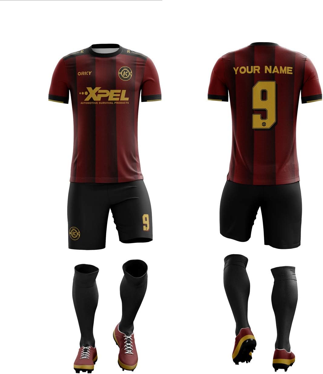 ORKY Men Soccer Jersey with Short, Customize Name Number Team Outfit, Custom Made Football Tournament Uniform Leader