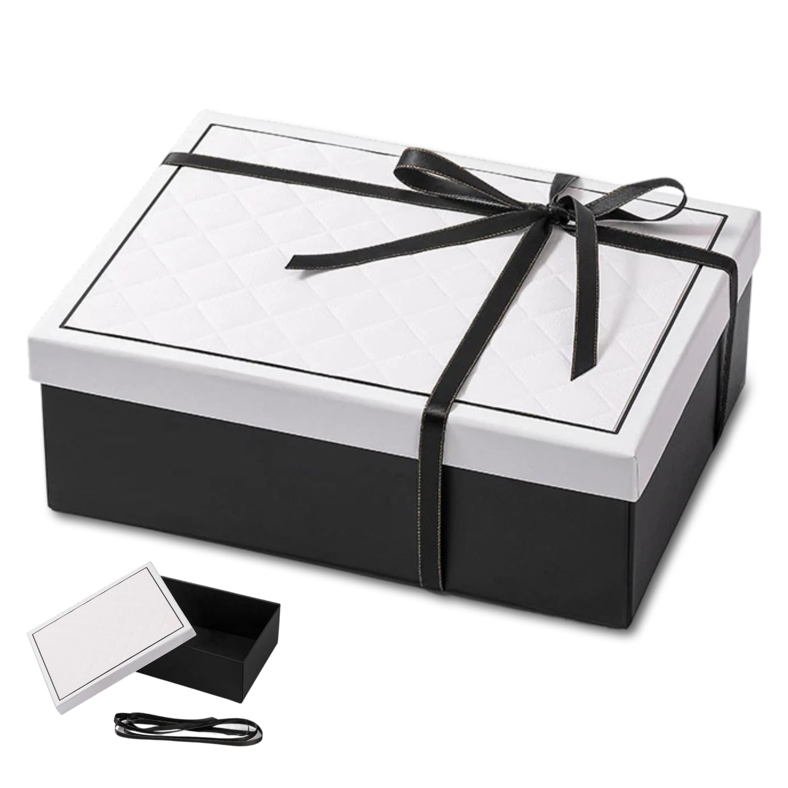 1 Gift Boxes For Presents, Memory Box, Foldable Gift Boxes With Lids, Suitable for Christmas, Birthday, Weddings, Anniversaries, Halloween, Valentine's Day (9.8x7.1x3.3Inch, Black & White)