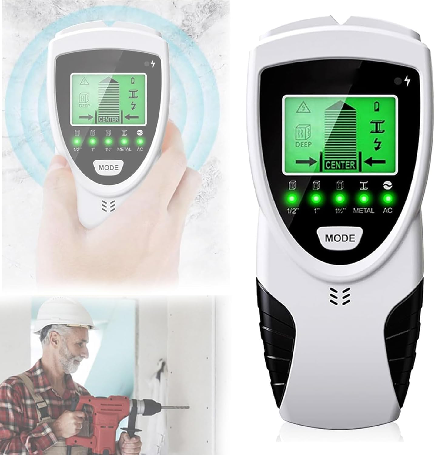 Détecteur Mural De Goujons, Outil De Recherche De Fils, Détecteur De Goujons Et Scanner avec Écran LCD, 5 Modes Et Alertes en Temps Réel, Recherche Centrale pour Le Bois AC Live Wire Metal