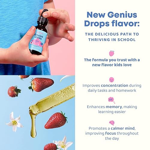 Miniatura 18 de Genius Drops - Suplemento cerebral para niños, suplementos de enfoque y atención para niños, apoyan la función cerebral saludable, gotas de enfoque