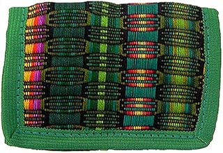 Mia Jewel Shop Multicolored Woven Striped Slim Soft Trifold Wallet Coin Purse with Card Slots - Womens Unisex Fashion Handmade Bags Boho Travel Accessories (Green)