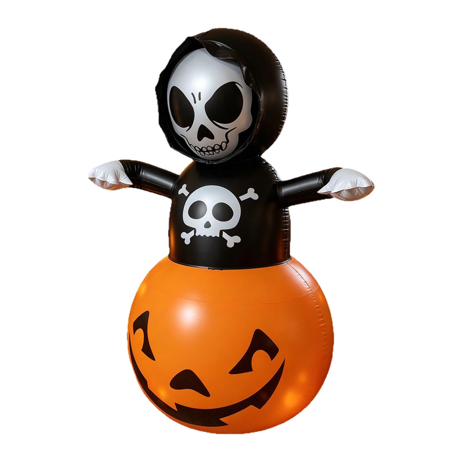 Pangboer Multicolor Skull Pumpkin Yard Inflatable Decoration For Halloween Outdoor Setups, Lighted Pvc Porch Accent 130Cm / 51.2Inch, Entryway Party Display Skull Pumpkin Inflatable Decor Lighted Halloween Yard